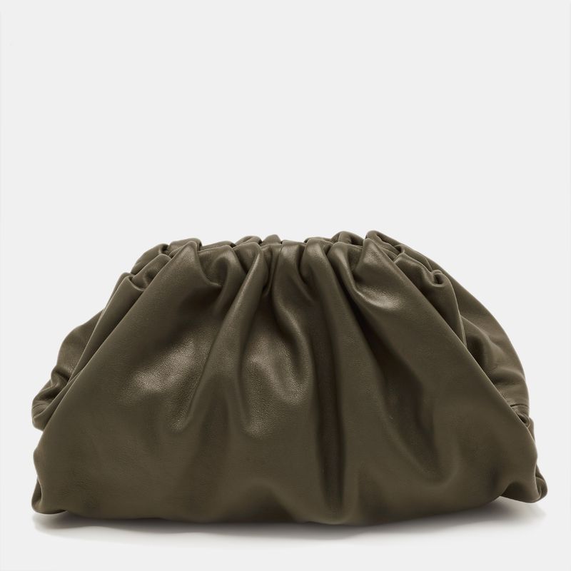 Bottega Veneta The Pouch Teen Olive Green Leather Clutch